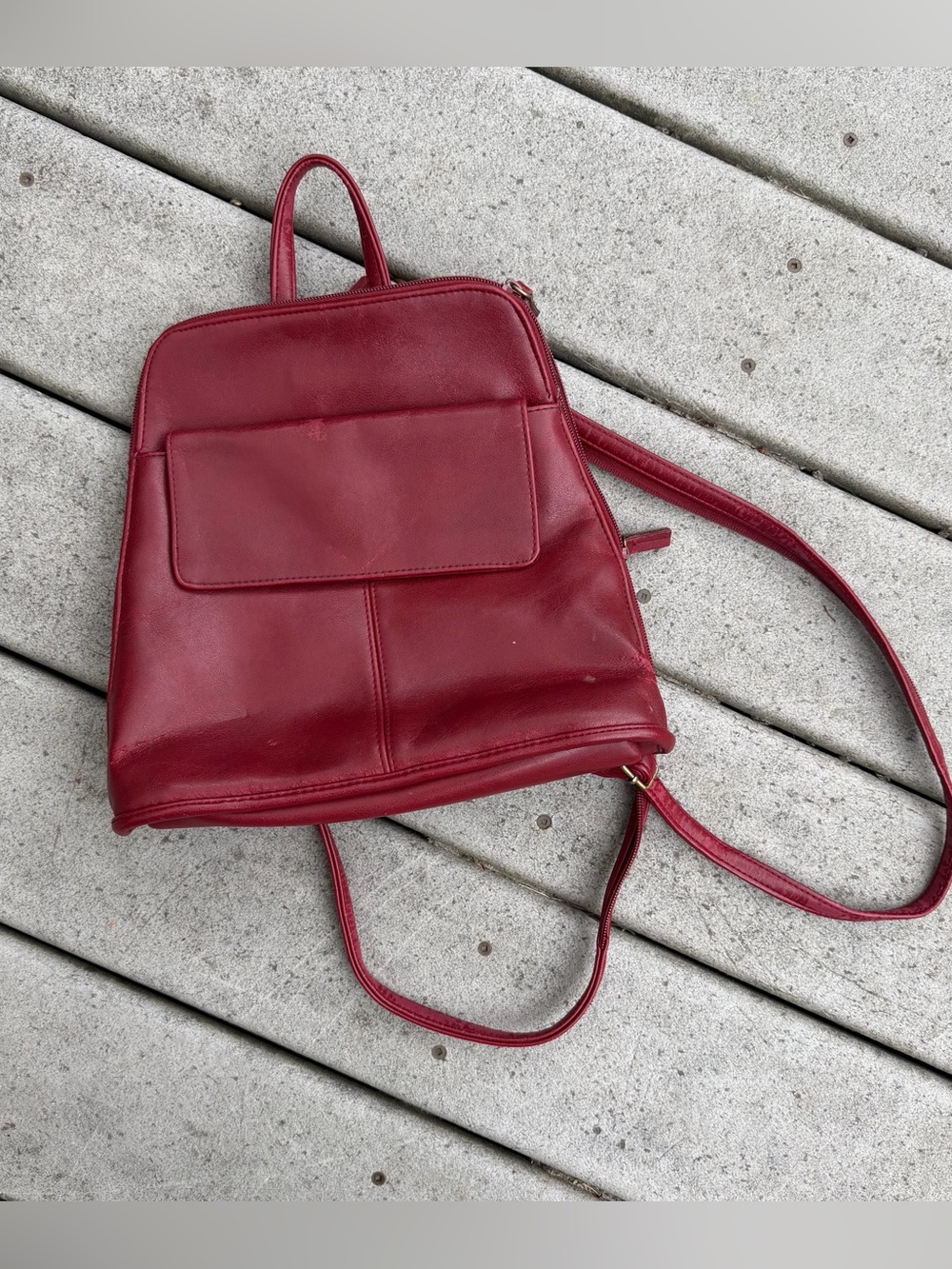 Vintage 90’s Red Leather Backpack | Y2K Single Strap Mini Backpack